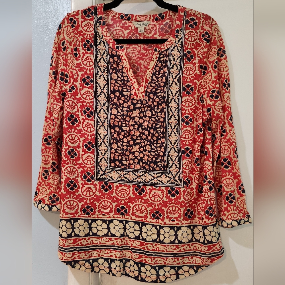 Women's Lucky Brand Floral Boho Long Sleeve Blouse, Size L - Picture 1 of 13